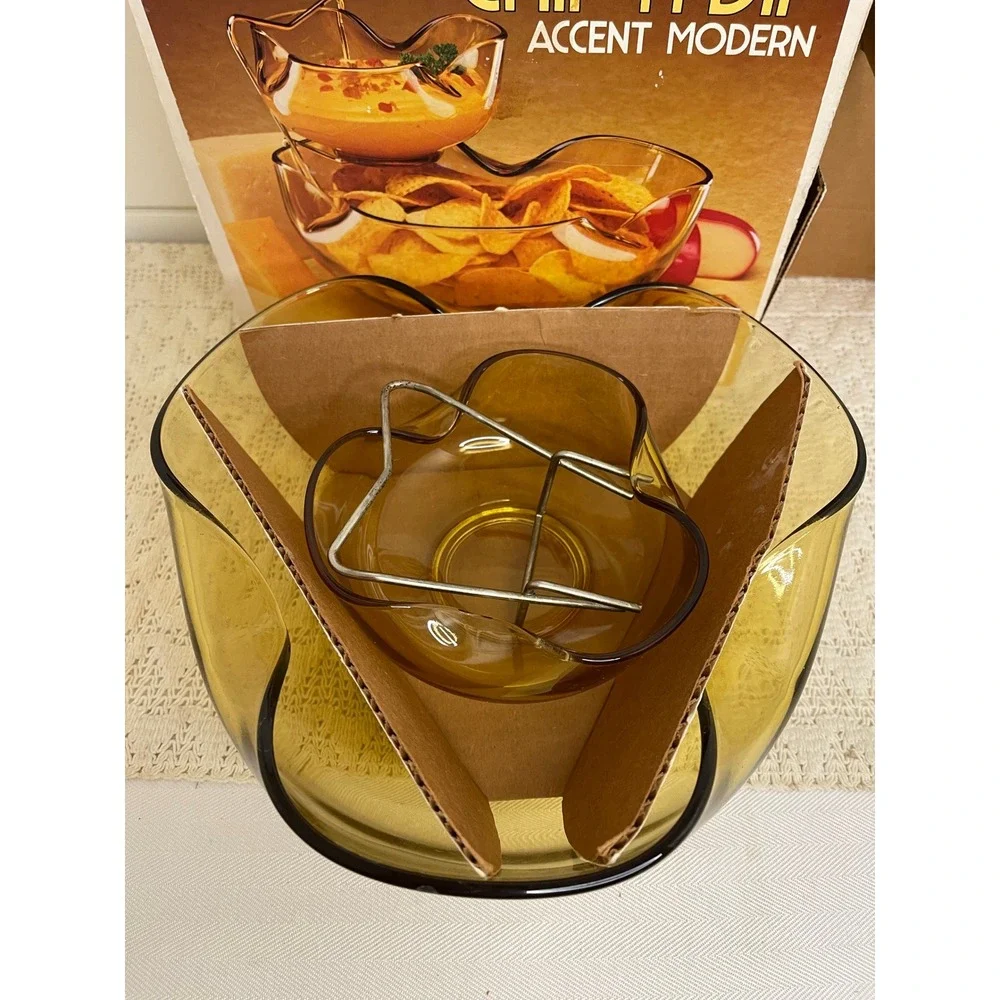 Anchor Hocking Chip n Dip Accent Modern Honey Gold Amber Glass Set N200/159A